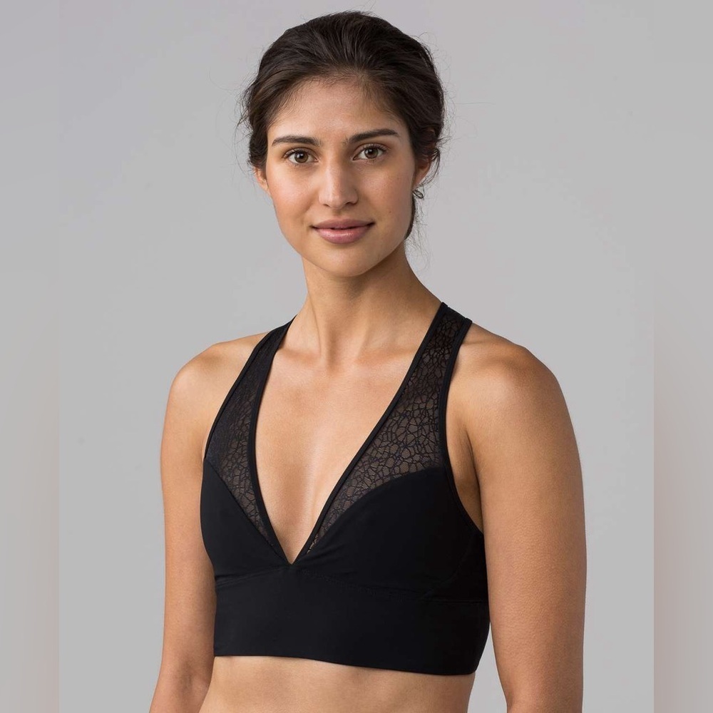 lululemon athletica Twist & Train Black Lace-Panel Sports Bra Size 4